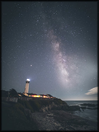 Lighthouse with starry sky poster
